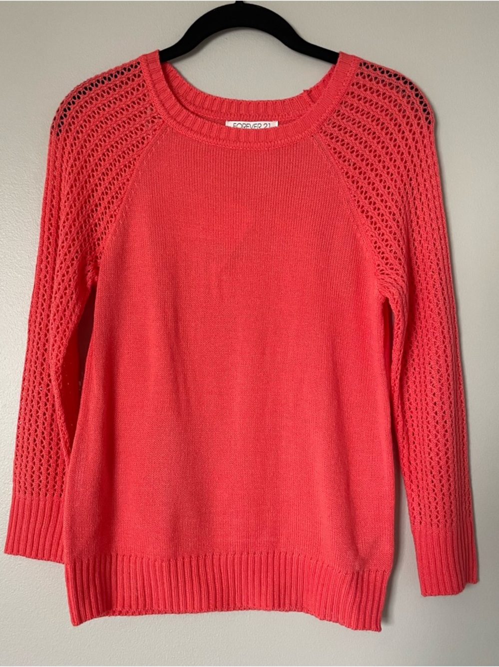 Forever 21 Bright Coral Mesh Knit Sweater NWT